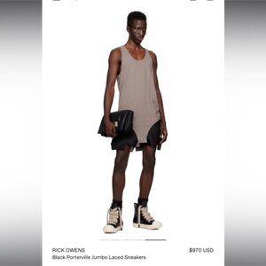 Rick Owen’s Black Porterville Jumbo Laced Sneakers leather high tops (38- 7.5 us